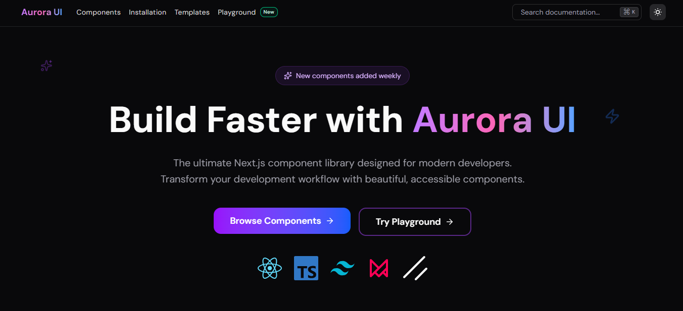 Aurora UI — Animated Component Library screenshot 1